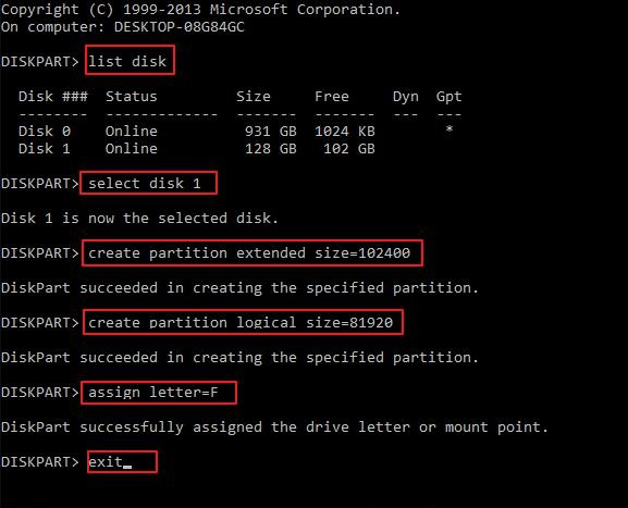 diskpart set logical partition