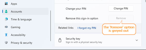 windows 11 remove pin greyed out