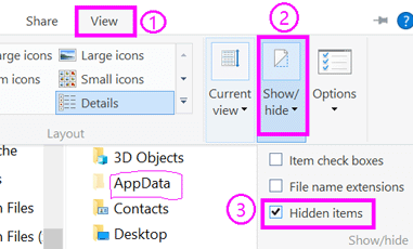 Windows select show hidden items