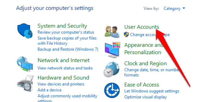 select User accounts in Control Panel