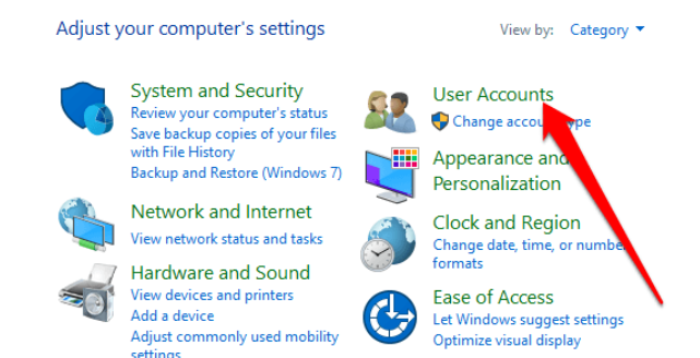 select User accounts in Control Panel 