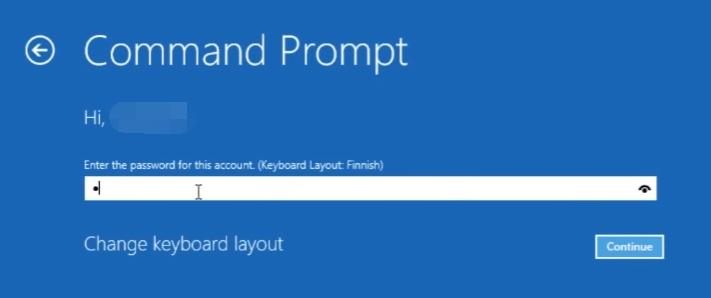 enter account password to launch command prompt