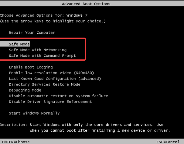 Safe Mode with Command Prompt windows 7