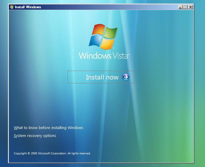 Vista installation click install now button