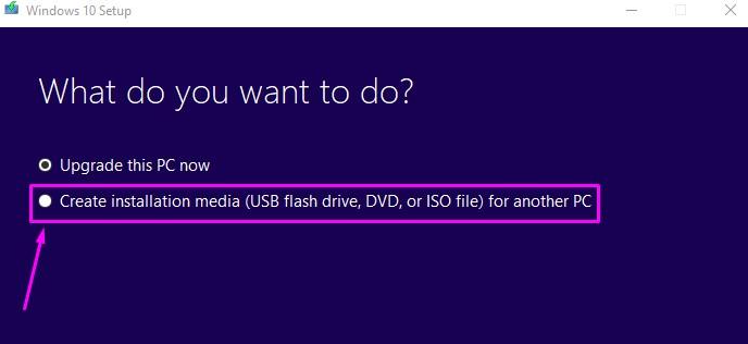 Create installation media (USB flash drive, DVD, or ISO file) for another PC