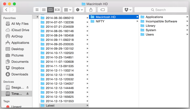 Select file version to restore in Mac Time Machine