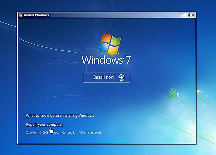 Windows 7 installation Repair your computer 