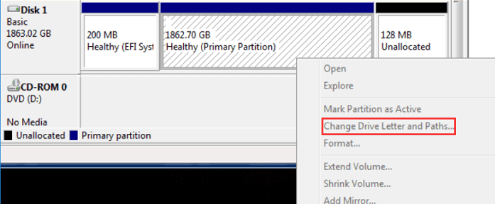 Disk Management Change Drive Letter and Paths