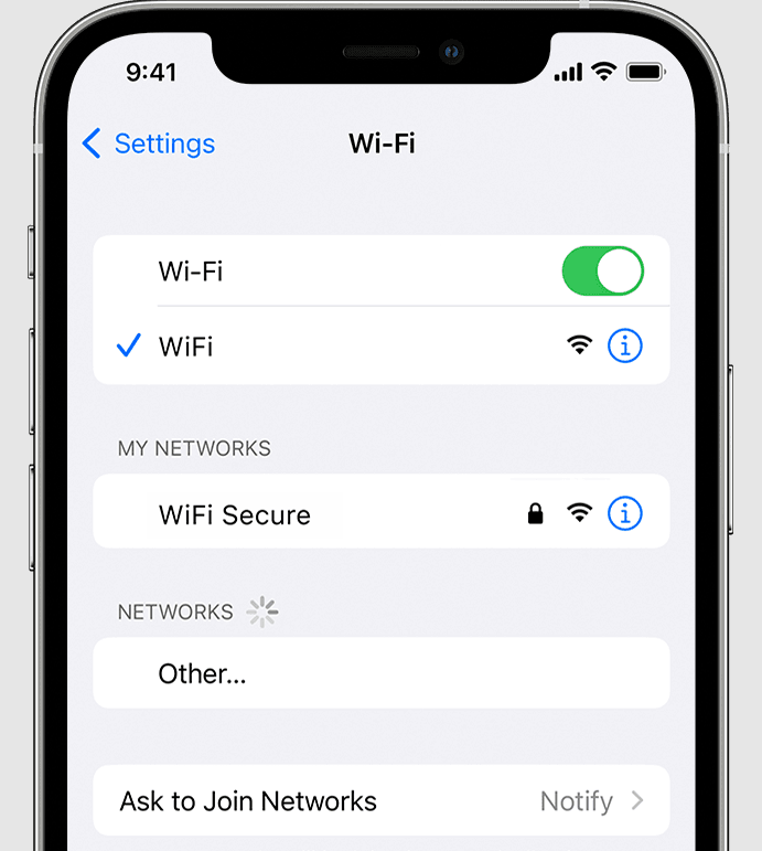 WI-FI Network on iPhone