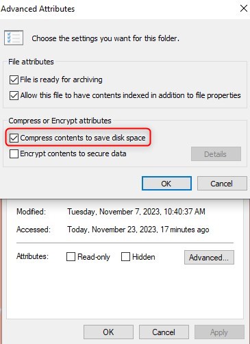 Compress contents to save disk space