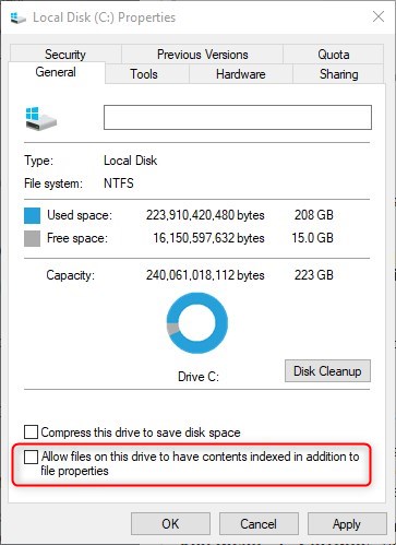 Allow files on this drive to have contents indexed in addition to file properties