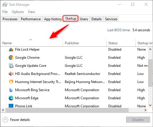 disable apps in the Task Manager