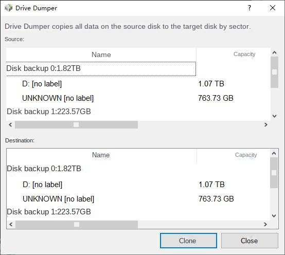 Select the hard disk that needs to back up and save data