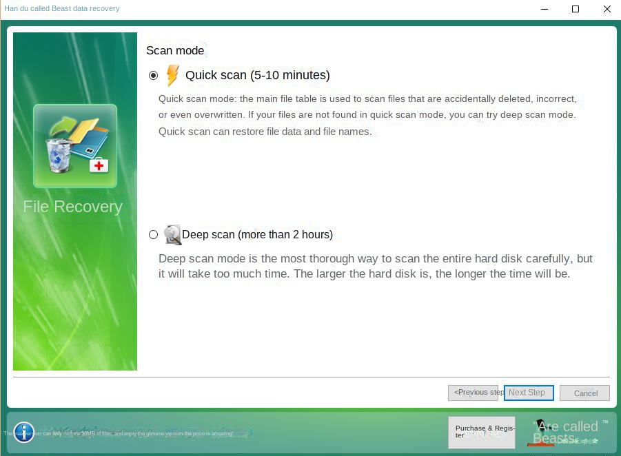 File Recovery Quick Scan Options