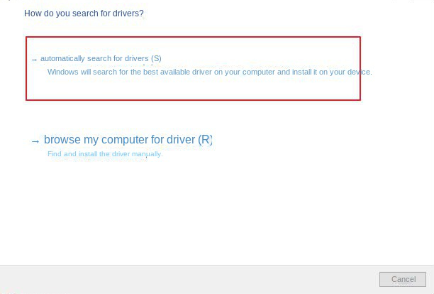 Select the Automatically search for drivers option