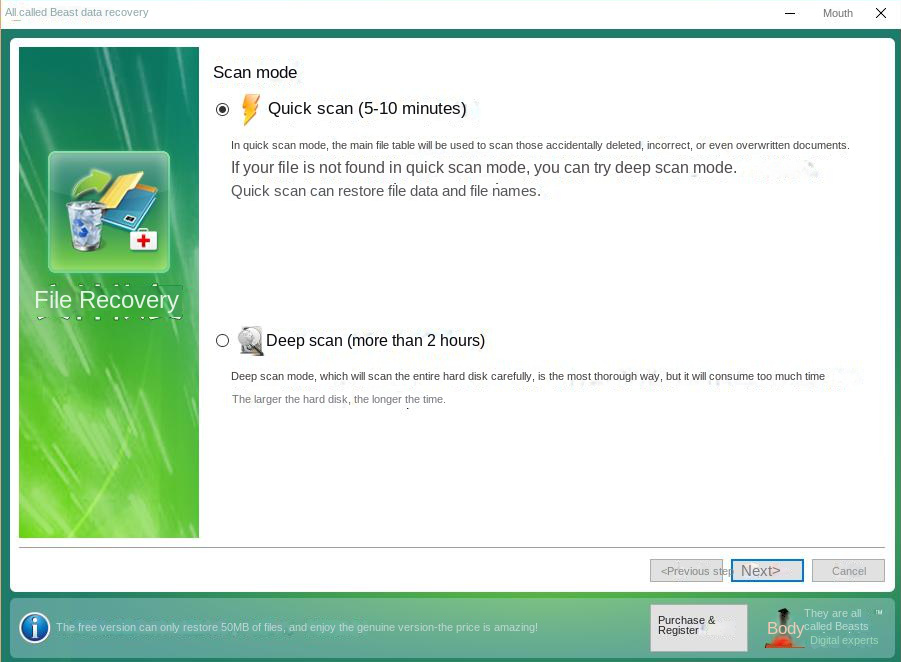 File Recovery Quick Scan Options