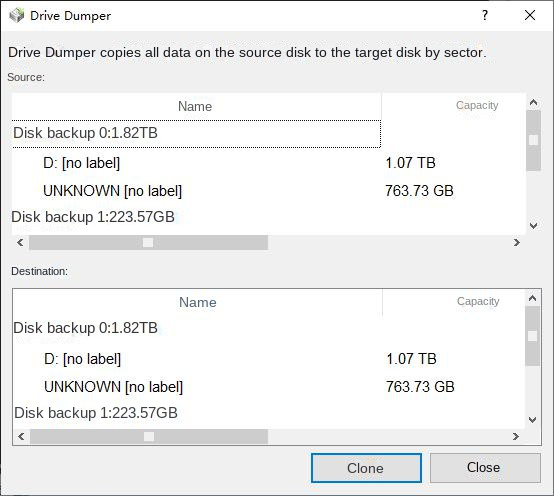 Select the hard disk that needs to back up and save data