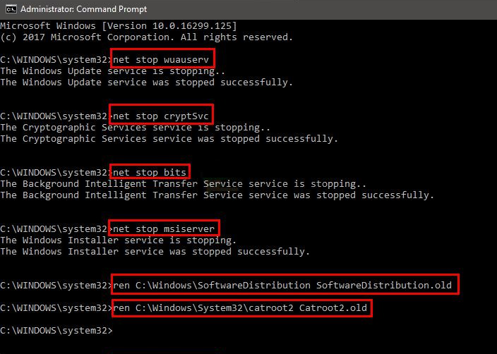 Net stop wuauserv related commands