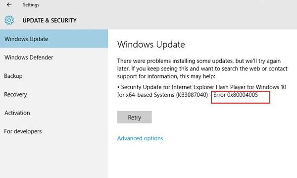 windows update error 0x80004005