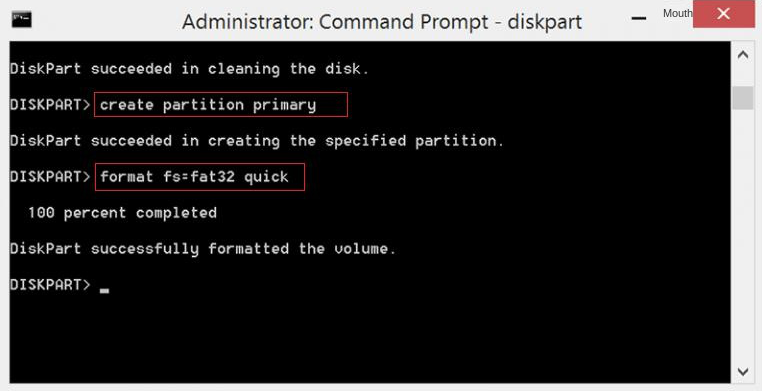 diskpart create primary partition and format