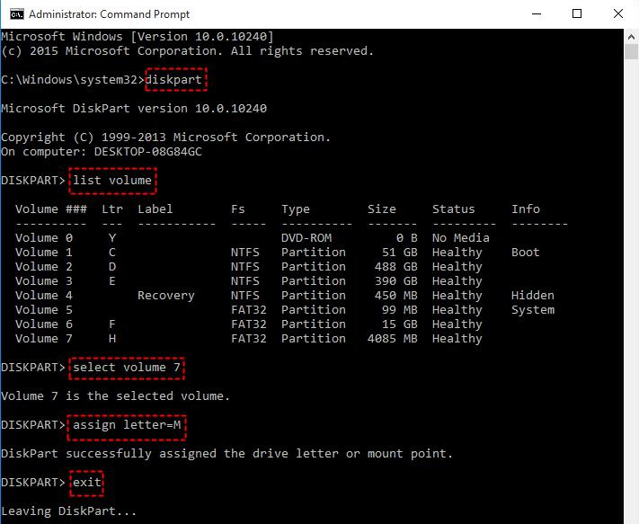 Diskpart assigns a drive letter