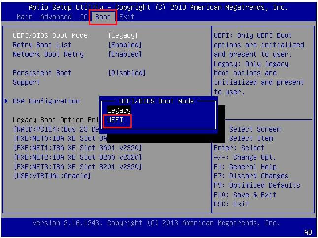 Select UEFI mode