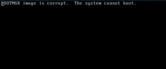 Error message BOOTMGR image is corrupt. The system cannot boot