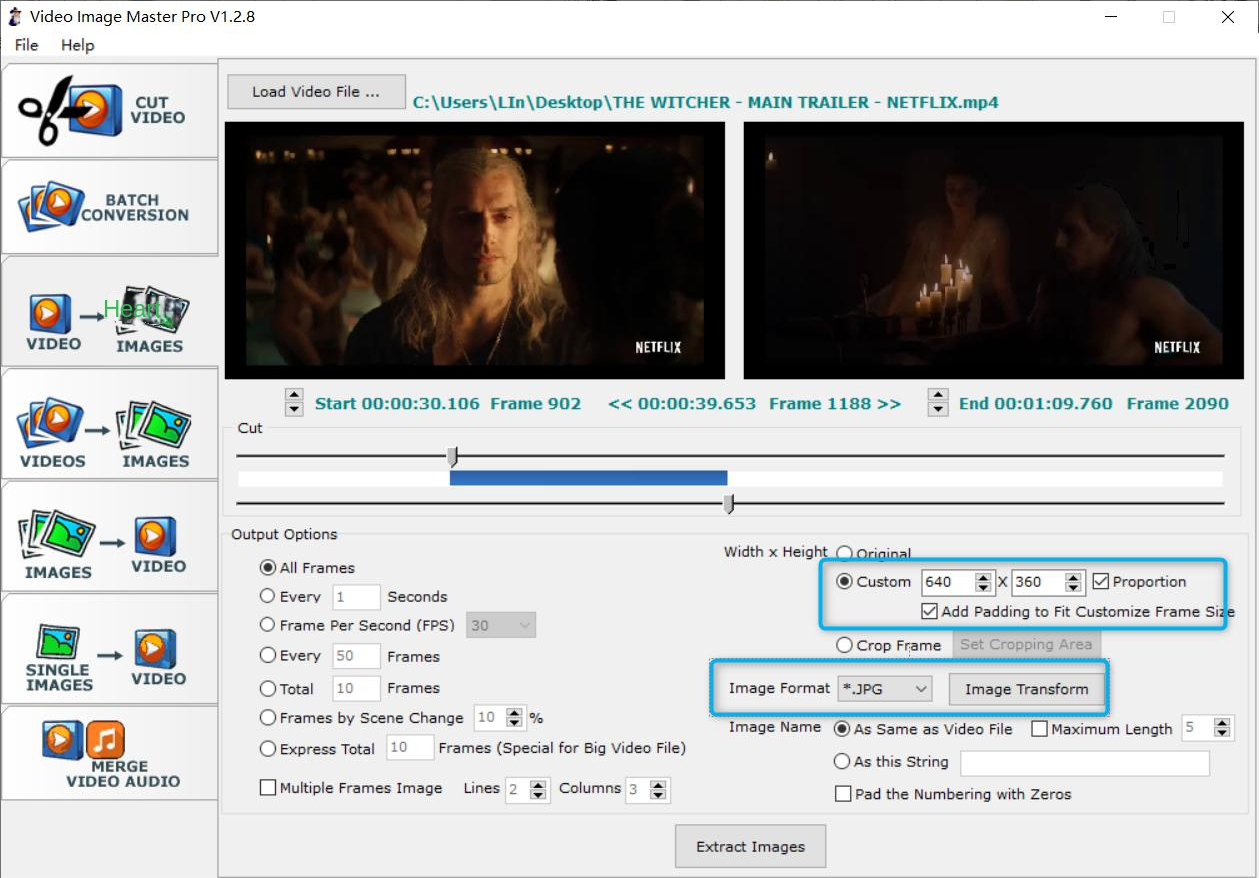 Interface for selecting output format and output image size