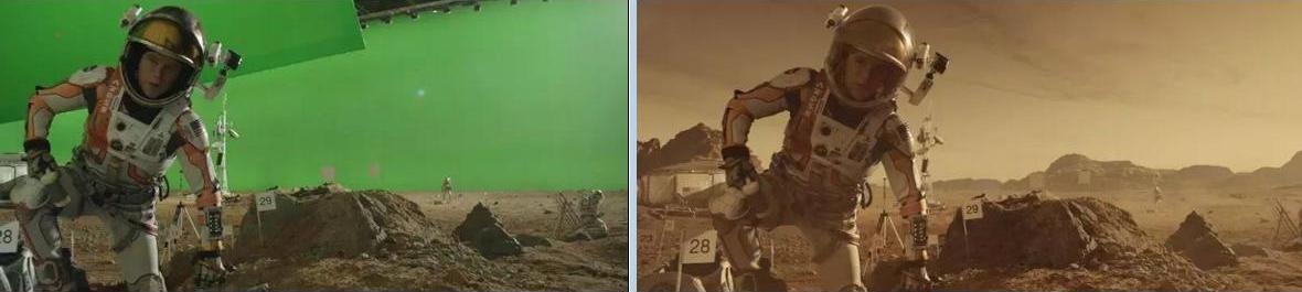 Film green screen before and after comparison