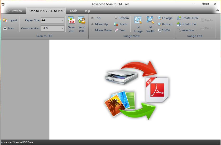Advanced Scan to PDF Free software interface