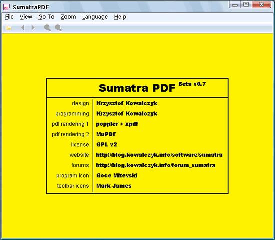 Sumatra PDF's minimalist operation page