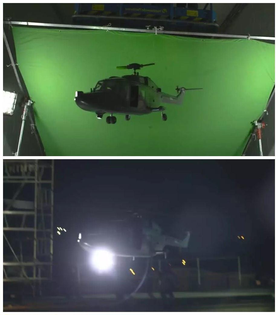 Displacing the background after "cutting" the helicopter from the green screen