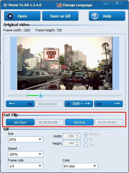 Movie To GIF software operation interface