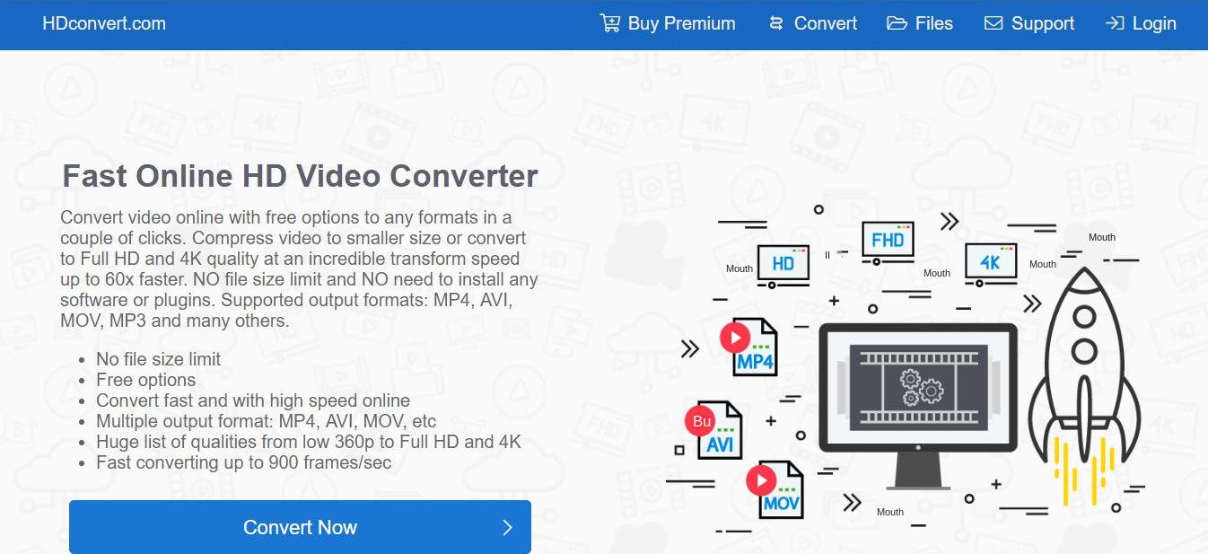 HDconvert.com online tool operation interface
