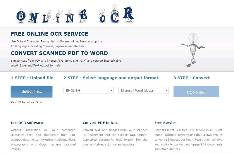 OnlineOCR online format conversion tool