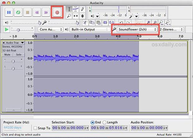 Click on Audacity's record button to start recording audio