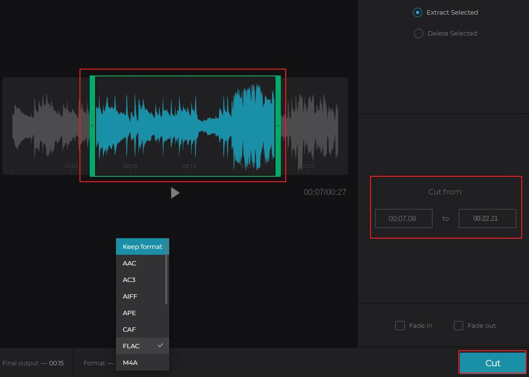 Clideo online audio editing tool to trim audio