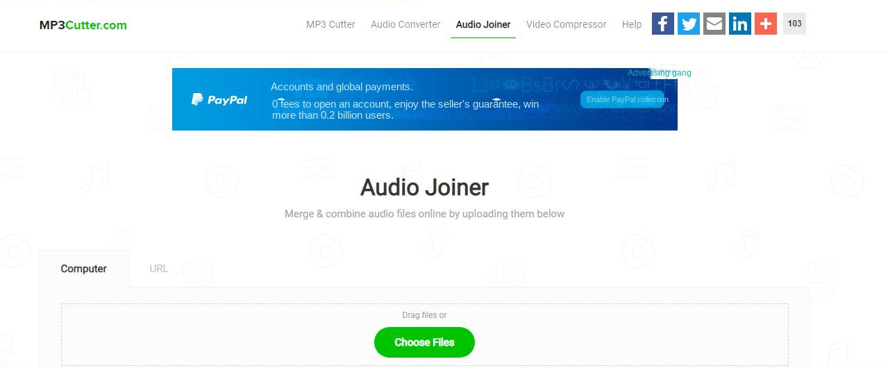 Online audio editing tool interface