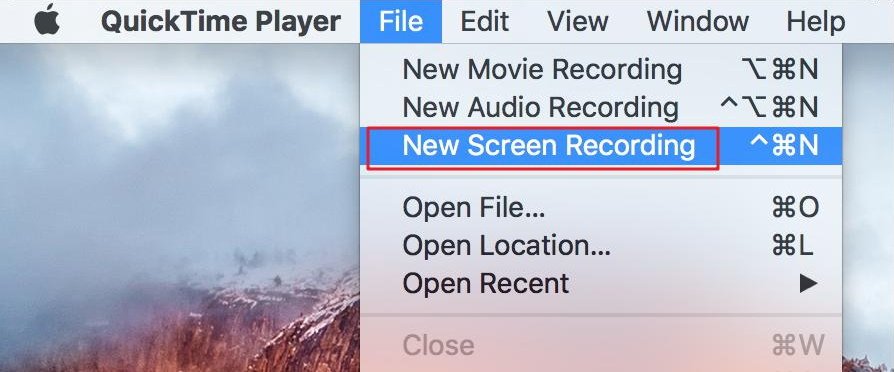 Open the QuickTime Player software to create a new screen recording