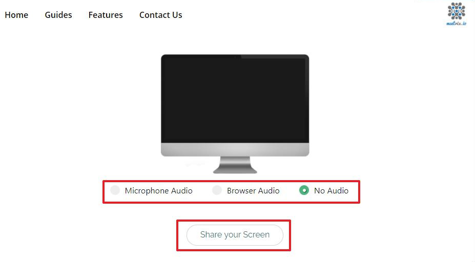 Screenapp.io website setting sound source and sharing screen