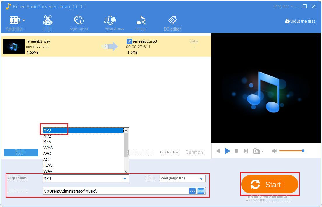 Set the output format operation interface