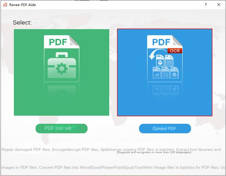 Convert PDF option function bar