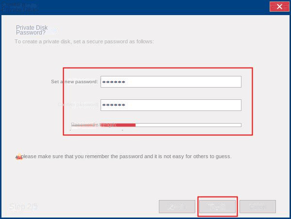 Set private disk password