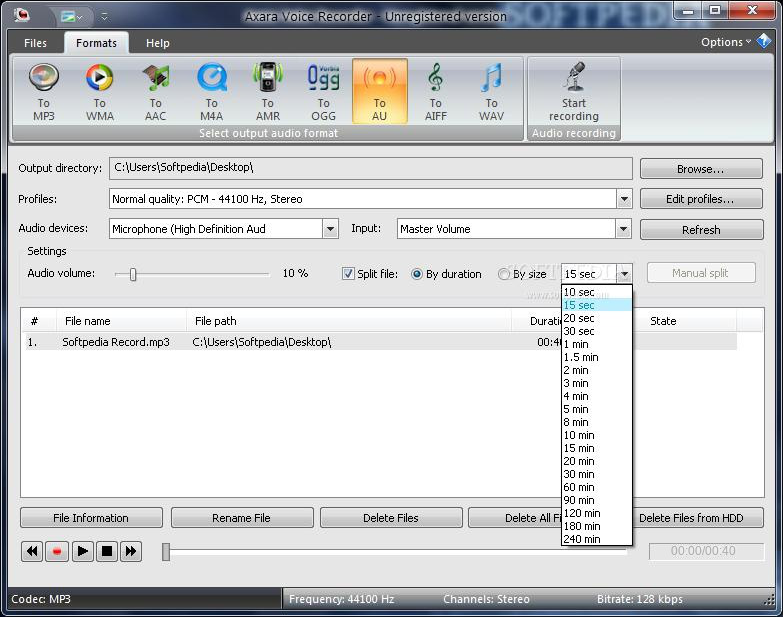 Axara Voice recording software software operation interface