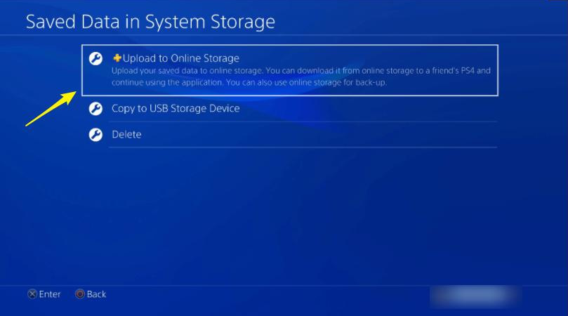 PS4 upload to online storage