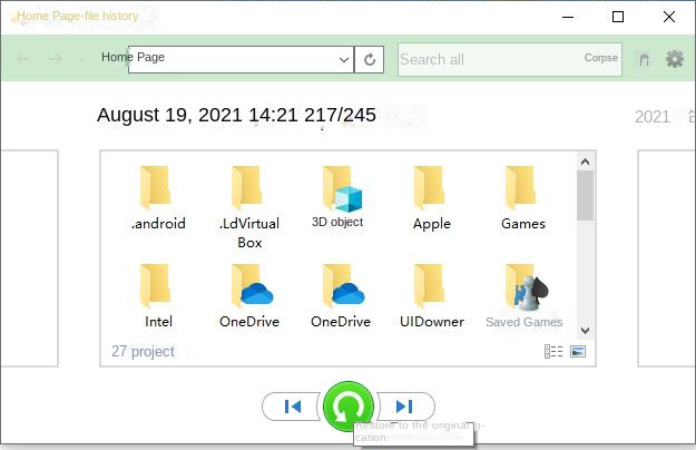 File History Select File Restore