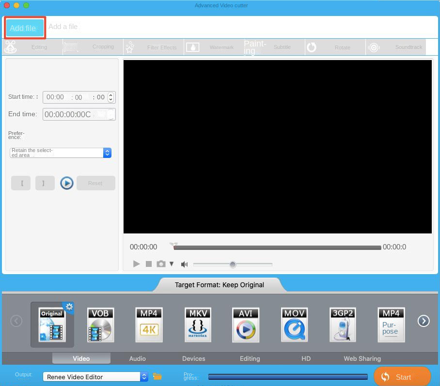 Renee Video Editor Mac software adds video files that need to be converted