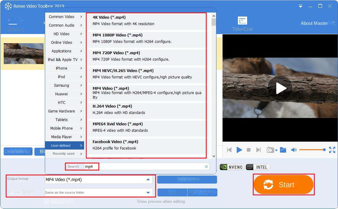 Search video formats in Renee Video Editor Pro