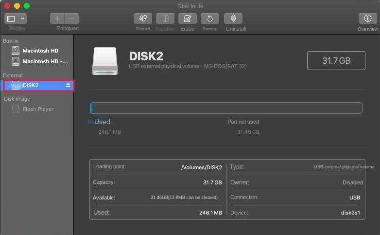 Mac Disk Utility select disk