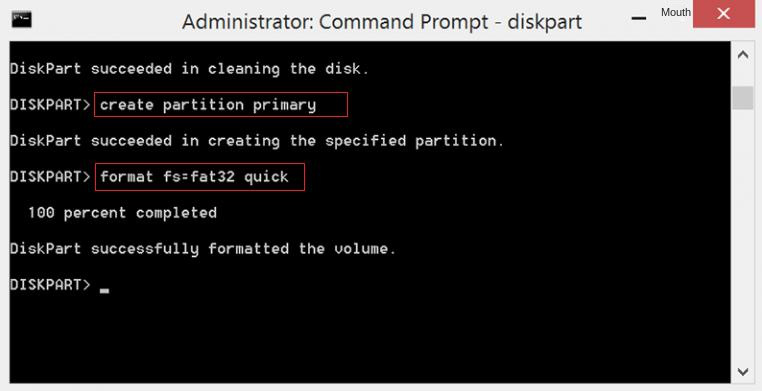 Enter the create partition primary command